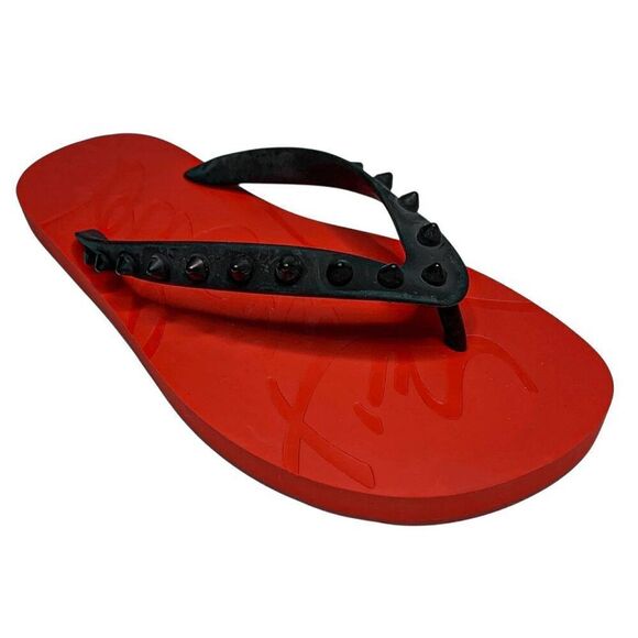 Christian Louboutin Studded Black Rubber Loubi Flip Flop Thong Sandal EU 37 US 7 - Picture 1 of 10